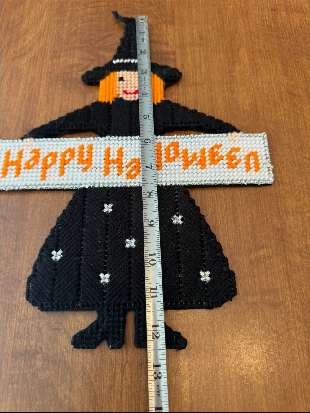 Halloween Witch Wall Hanging Needlepoint Decoration - Black and Orange